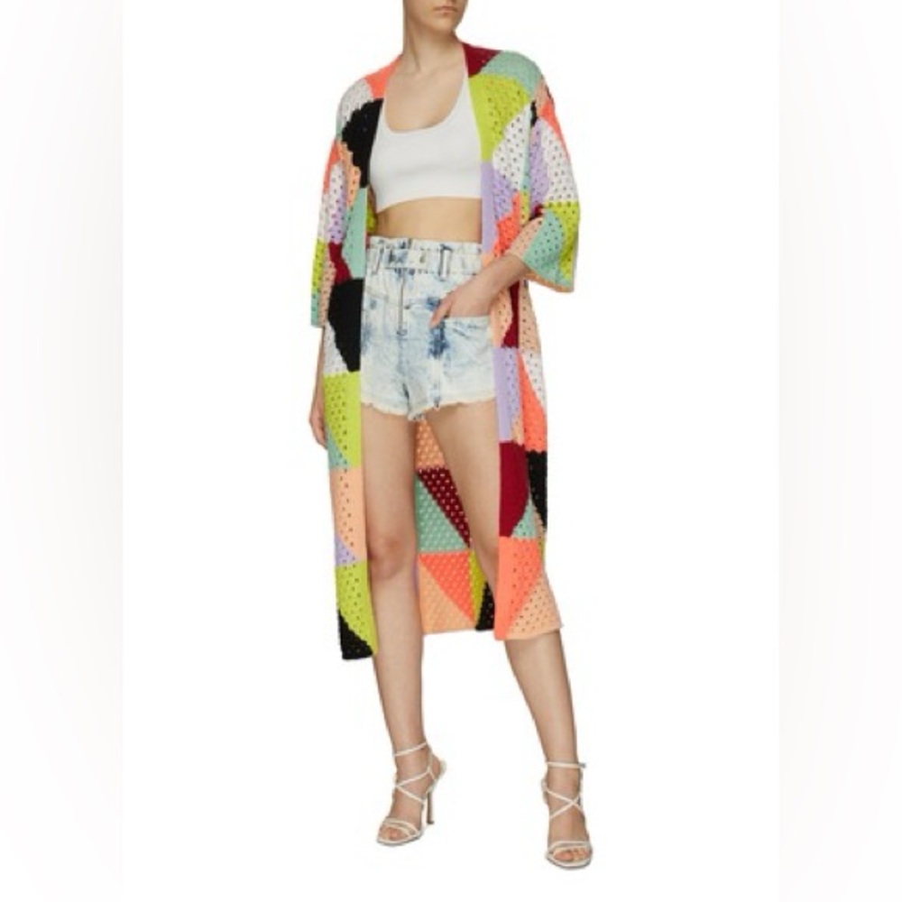 Alice & Olivia Gladis Belted Patchwork Knit Robe